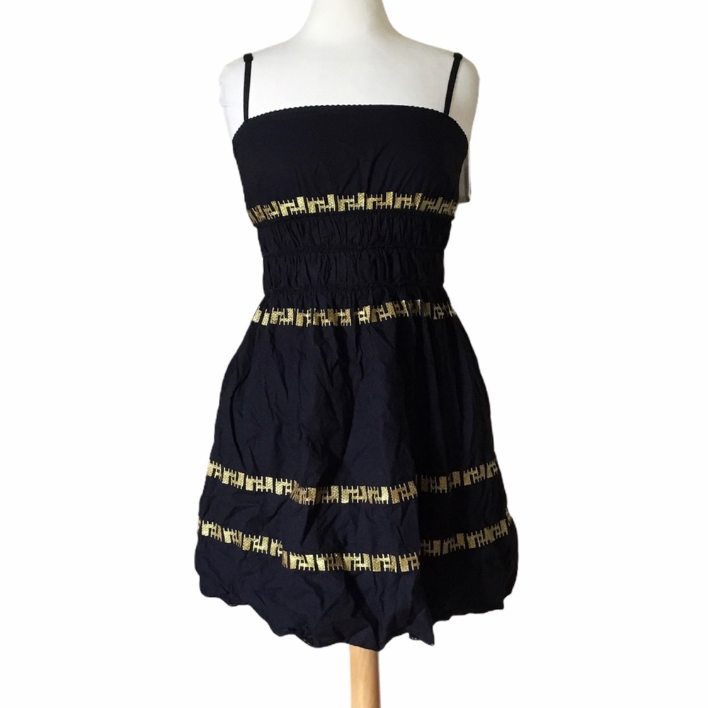 Hoss Intropia Black Gold Ruched Sleeveless Dress